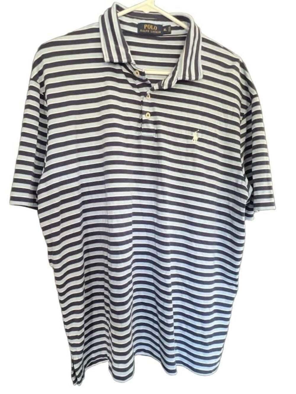 Polo Ralph Lauren Striped Cotton Polo Shirt - Navy and Light Blue, XL